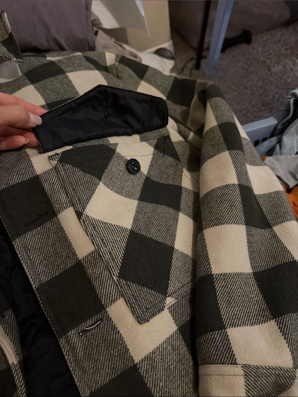 BDG Black and Cream Plaid Quilted Field Shirt Jacket